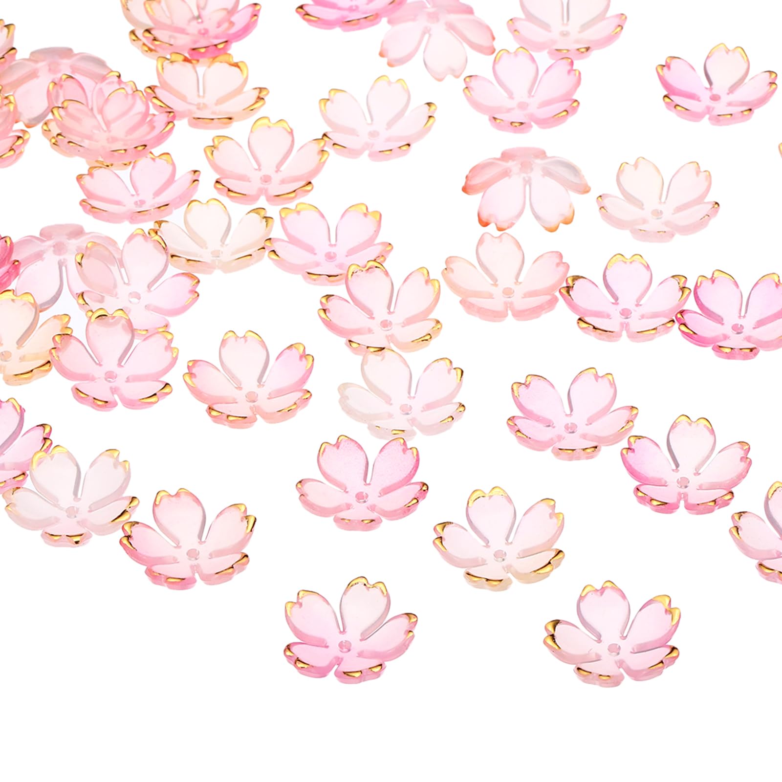 PATIKIL Acrylic Flower Beads, 50 Pcs 18mm Gold-Plated Gradient Cherry Blossom Floral Spacer Beads for Bracelets, Earrings, Necklaces, Jewelry Making and DIY Crafts, Pink-Yellow Gradient