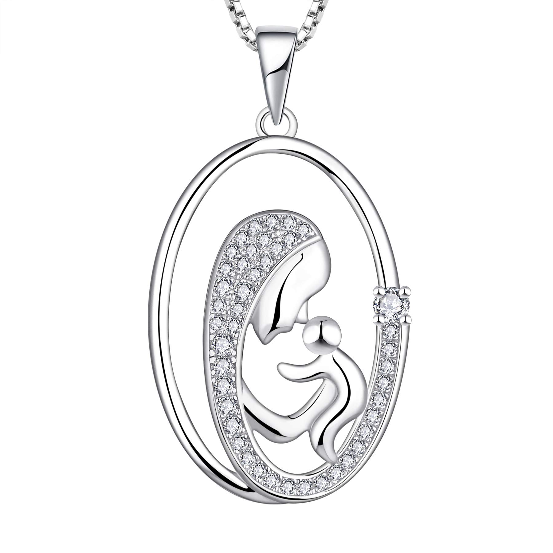 YL Mother and Daughter Son Necklace 925 Sterling Silver Oval Pendant Necklace Gifts for Mum Women, 45-48 CM