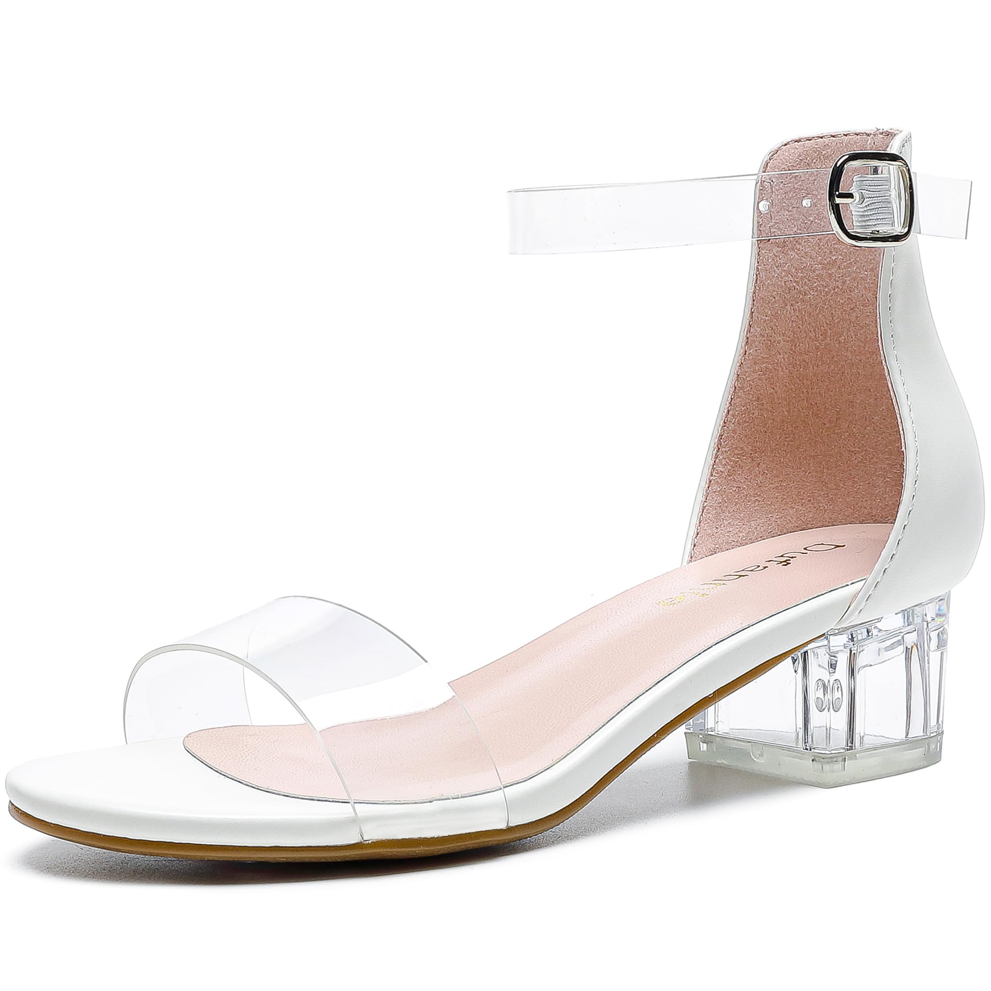 Photo 1 of (BAGGED) (USED/FAIR) (SIZE 4) Dufannie White Dress Shoes for Girls Clear Sandals Chunky Girls High Heels for First Communion Wedding Church Partys Ankle Strap Open Toes Shoes for Little Big Kids(3603ClearWhite 4)