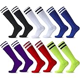 STLTYYP 6 Pairs Kid Youth Soccer Socks Striped Knee High Tube Socks Football Runing Athletic Socks For Boys And Girls