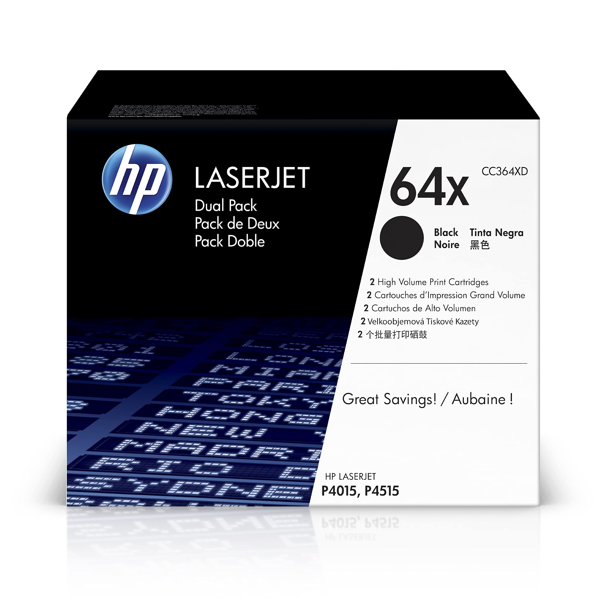 HP CC364XD 64X High Yield Original LaserJet Toner Cartridges, Black, Pack of 2