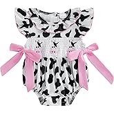 Emmababy Newborn Cowgirl Outfit Infant Baby Girl Ruffle Bubble Romper Short Sleeve Bodysuit Bow Jumpsuit Western Baby Clothes