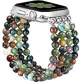 JR.DM Natural Stone Beaded Bracelet Bands for Women Compatible with Apple Watch 40mm 41mm 38mm 42mm(S10/11) Comfort Cool Elastic Strap Replacement for iWatch Series 11/10/9/8/SE/7/6/5/4/3/2/1