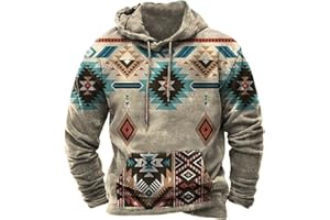Muecwrye Hoodies For Men Fall Fashion 2024 Vintage Western Aztec Ethnic Pullover Tops Casual Hooded Sweatshirts With Pockets