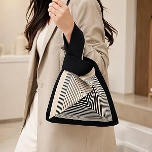 Minimalist Small Handbag, Women's Knit Wrist Bag, Casual Pleated Tote Bag, Portable Purse for Shopping, Work, Travel ﻿