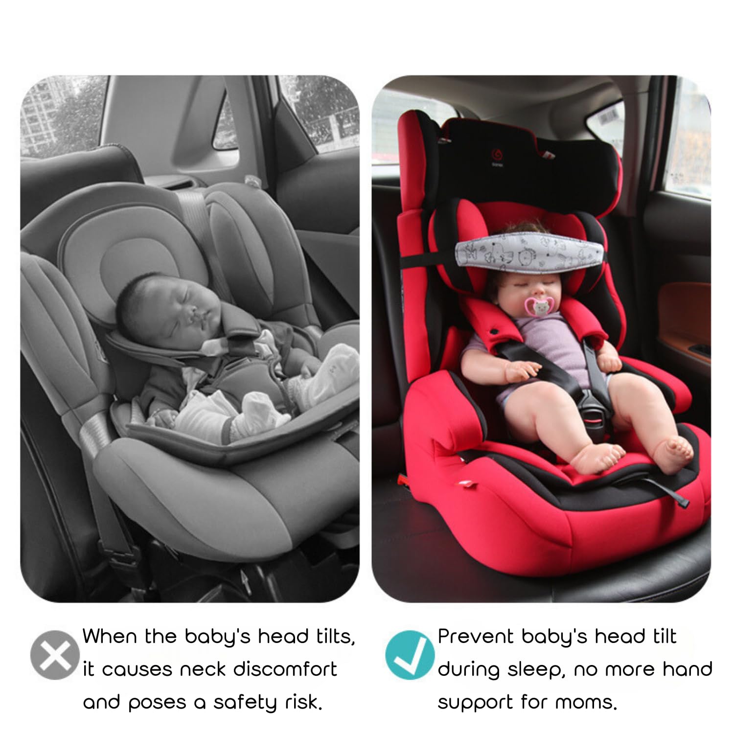 PandaEar 2 Pack Baby Head Support for Car Seat, Carseat Head Band Straps for Toddler Kids Children Infant, Neck Relief Headrest Strap for Stroller Car Seat