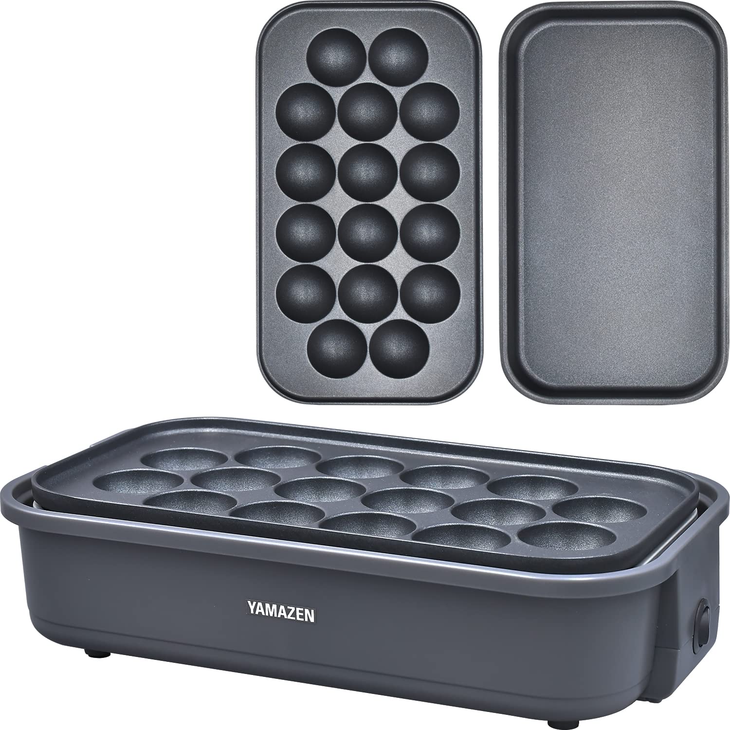 [山善] たこ焼き器 2WAY 平面プレート付 16穴 卓上 着脱式プレート フッ素コーティング 簡単お手入れ ワンタッチ操作 コードすっきり収納 コンパクト グレー YOJ-W160(H)商品画像