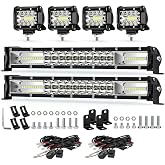 Aserose 12Inch 120w Double Row Slim LED Light Bar,Spot Flood Combo Offroad Lights,60W LED Fog Light with Wiring Harness LED Vehicle Accessories for ATV, SUV, UTV, 4WD, Boat