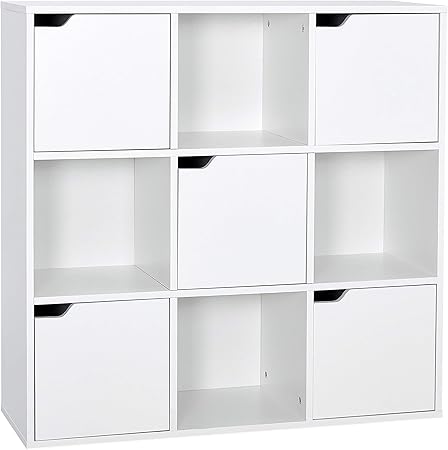 Meerveil Cube Bookcase White 9 Cube Storage Unit Bookshelf 9 Cubes With 5 Doors Bookshelves Wooden Shelf Organiser Book And Dvd Storage Cabinet For Living Room And Offic Amazon Co Uk Kitchen Home