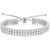 FANCIME Sterling Silver 2 Row Tennis Bracelet 3mm Cubic Zirconia Bolo Bracelet Fine Jewelry Gifts for Women