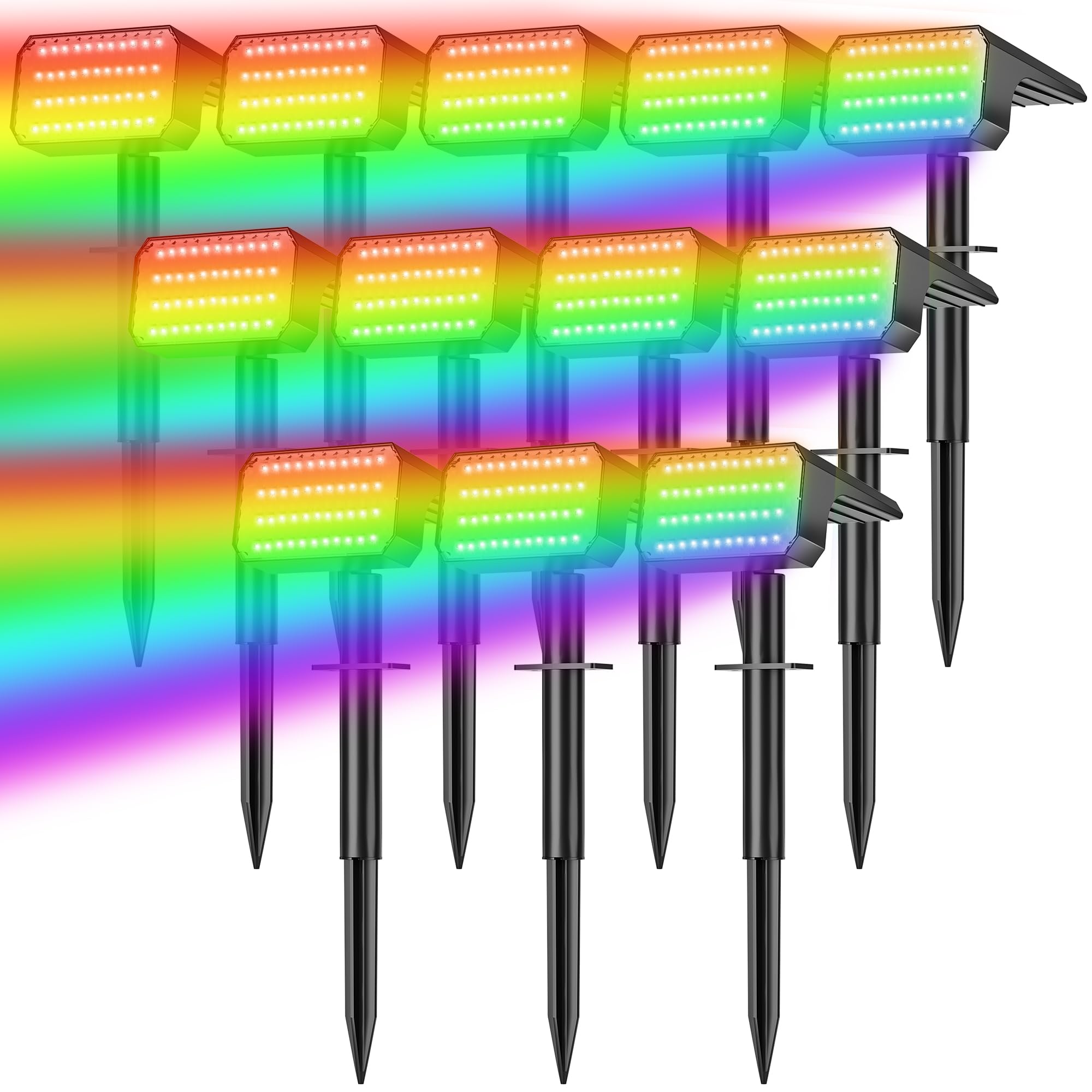 Photo 1 of **HEAVILY USED/ DIRTY** LANSOW Solar Spot Lights Outdoor Color Changing, 12Pack/7 Modes Waterproof Solar Christmas Landscape Spotlights, LED Solar Powered Flood Lights for Yard Garden Pathway Outside Halloween, Auto ON/Off