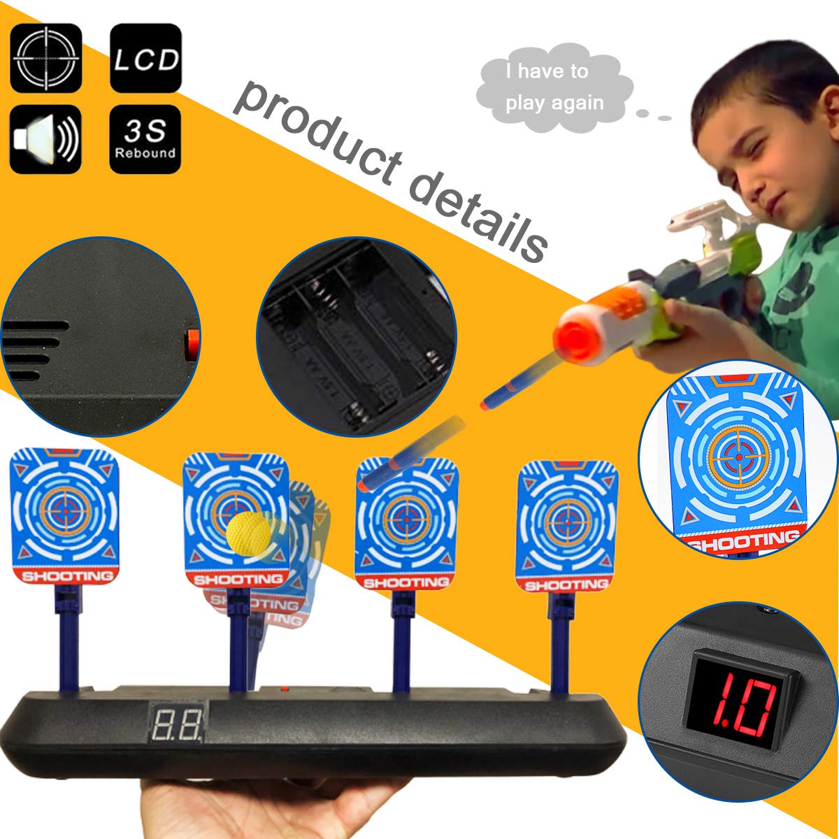 Electric Scoring Target for Nerf Guns - Auto Reset Intelligent Light Sound Effect Digital Shooting Targets, Ideal Gift Toys for Teens, Boys & Girls(2019 Update Version/4 Targets)