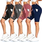 FULLSOFT 4 Pack Biker Shorts for Women with Pockets – 8" High Waisted Tummy Control Workout Yoga Running Shorts