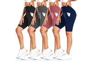 FULLSOFT 4 Pack Biker Shorts for Women with Pockets – 8" High Waisted Tummy Control Workout Yoga Running Shorts