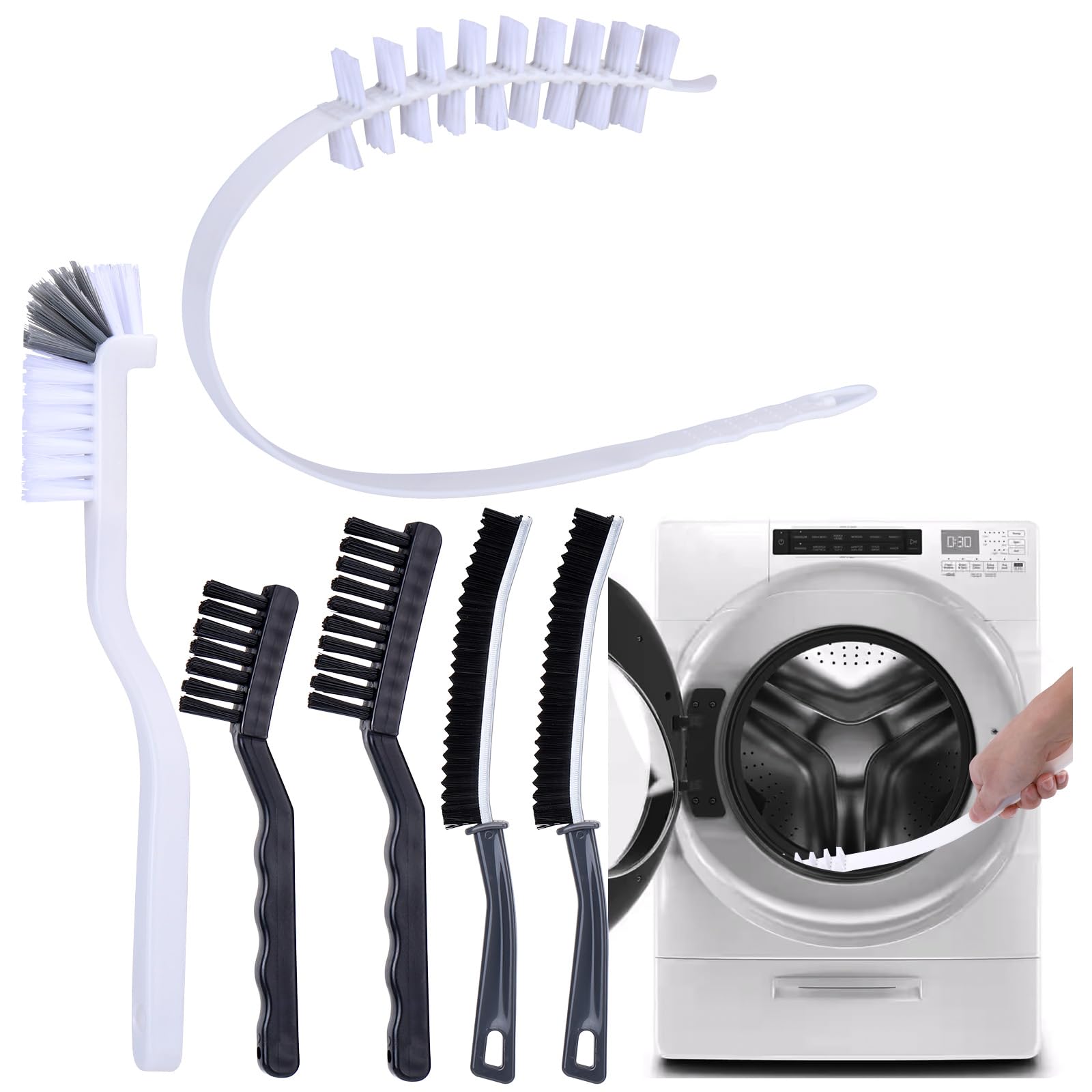 Photo 1 of Palksky Washing Machine Cleaning Brush Set, Front Load Washer Machine Cleaner Accessories with 1PCS Drum Slot Cleaner Brushes and 5PCS Crevice Cleaning Brush for Washer Rubber Seal