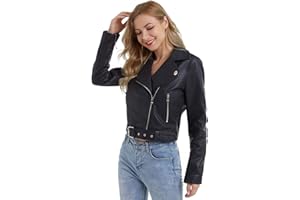 DIASHINY Faux Leather Jacket For Women Crop Short Cropped PU Slim Zip Up Moto Biker Coat Motorcycle Jackets