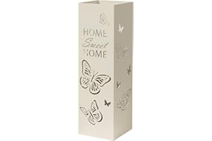 Baroni Home Modern Design Umbrella Stand Metal Umbrella Stand with Butterflies, 2 Hooks, and Removable Drip Tray, White