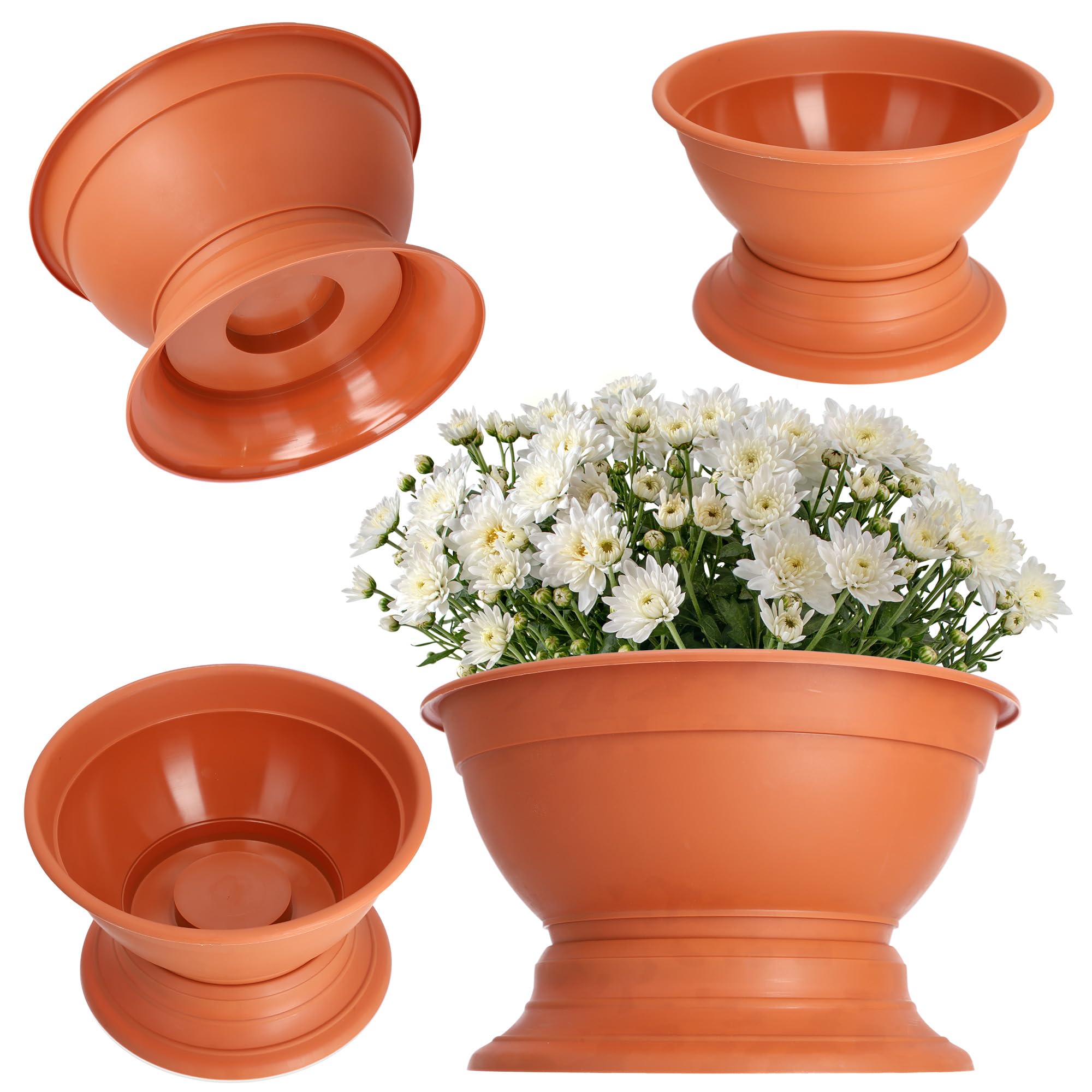 KADAX Outdoor Planter, Weatherproof Plastic Plant Pot with Wide Base for Graveside, Wide Planter for Chrysanthemums (⌀ 22 cm, Terracotta)