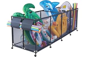 VEVOR Pool Storage Bin, 103 x 32 x 35 in, Rolling Pool Float Storage Organizer with Side Pockets & Noodles Holder, Durable Me
