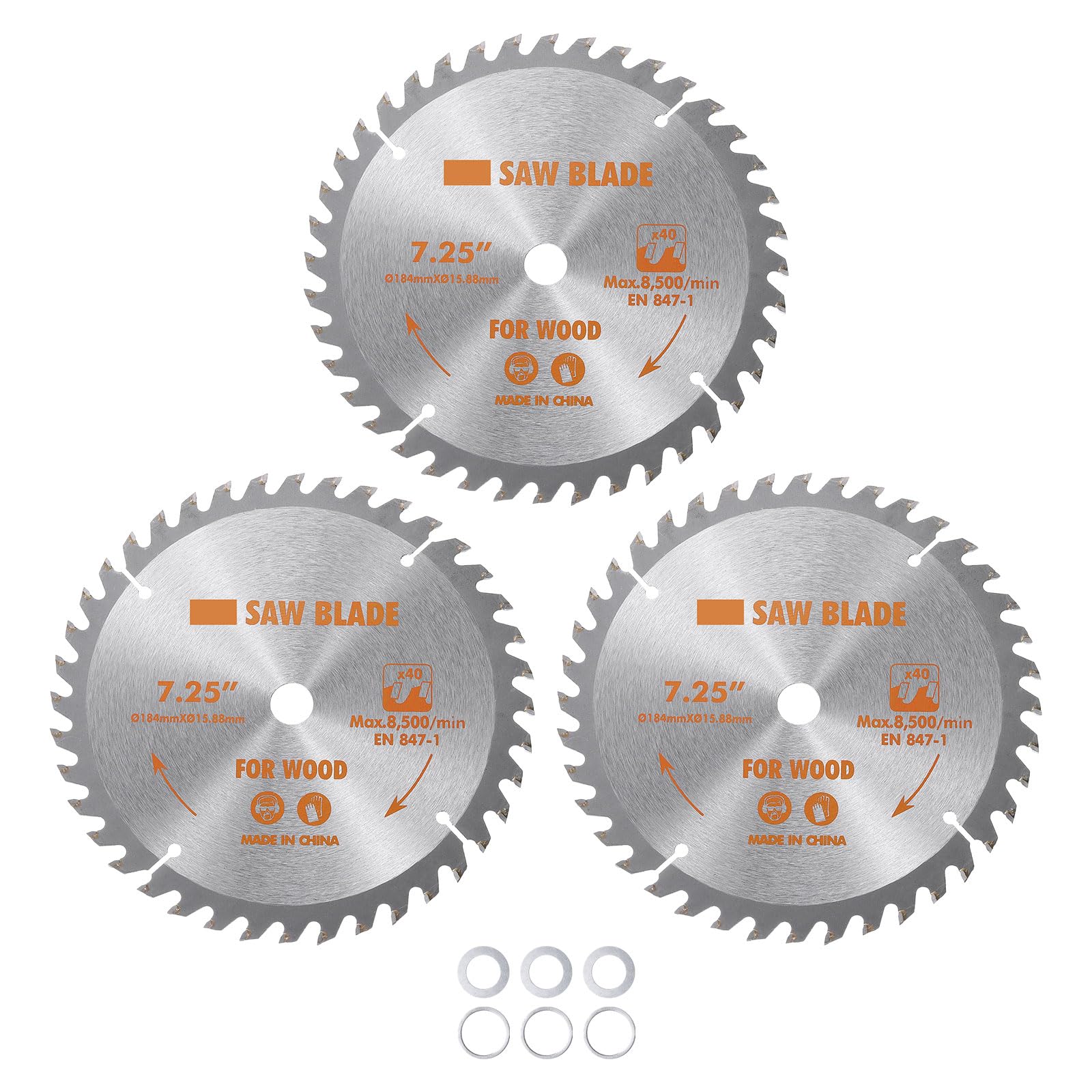 Kozelo 3pcs Circular Saw Blade - [7-1/4-inch x 40 Teeth x 5/8-inch Arbor] Circular Cutting Blade with 5/8" to 3/8" Washer Adapter for Woodworking Plastic Use, 0.102-inch Kerf