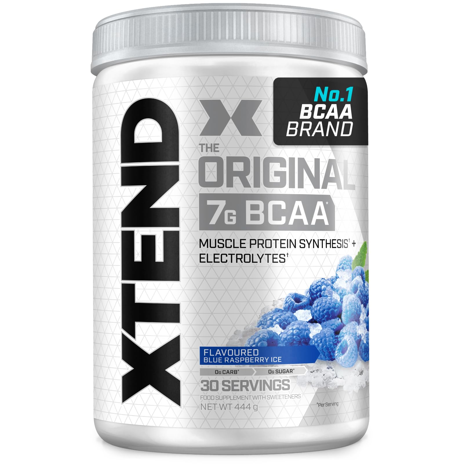 XTEND Original BCAA Powder Blue Raspberry Ice 30 Servings | 7g BCAAs Per Serving | Sugar Free Branched Chain Amino Acids and Electrolytes Powder for Post Workout Muscle Recovery and Hydration