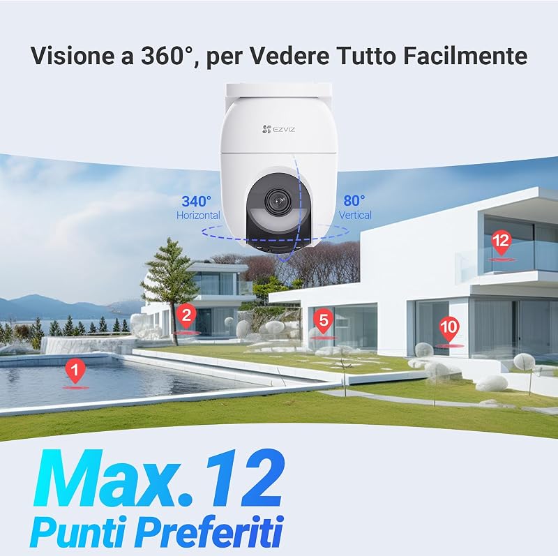 2K⁺ Kit da 2, Telecamera WiFi Esterno Senza Fili con Pannelli Solari