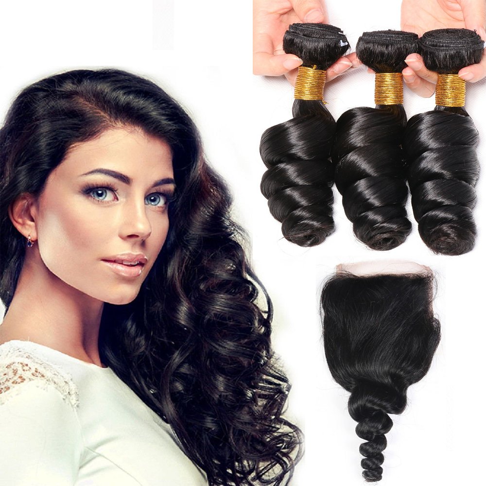 Amazon Com Jif Hair Brazilian Loose Curly Wave Weave With 4x4