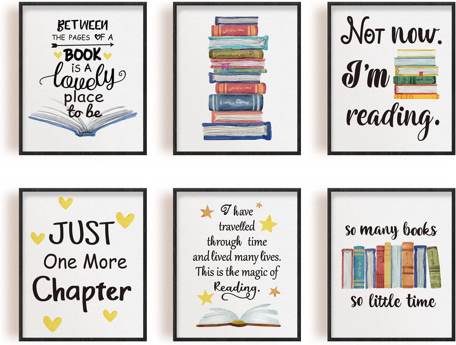 INFUNLY Reading Wall Art Prints Motivational Set of 6 Inspirational 8 x 1 Unframed for the Office Poster Readers Book Lovers Bookworm Library and Study Home — image 1