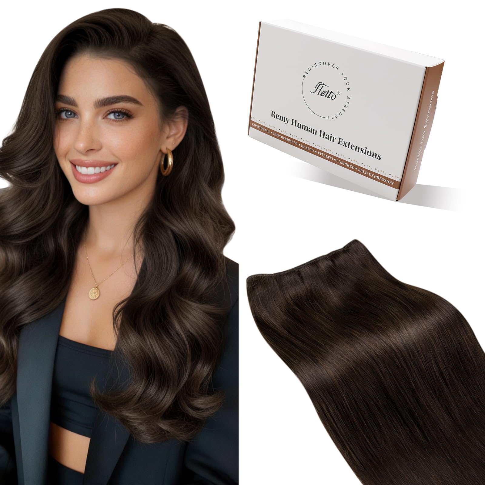 Hetto Weft Hair Extensions Real Human Hair Chocolate Brown 16 Inch - Invisible Sew in Weft Hair Extensions, Thick & Durable Brown Human Hair Wefts for Full Head Coverage 80g #4