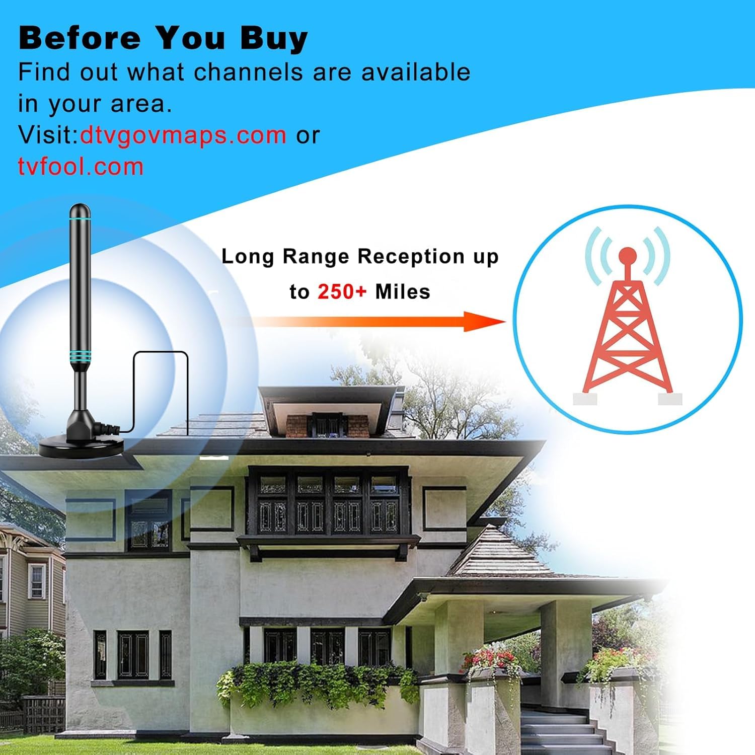 TV Antenna Indoor Antenna for Smart TV for Long Range Reception and All Smart TVs HD Digital Antenna with Amplifier Signal Booster for Local Channels Supports 4K 1080p-2025 Upgrade