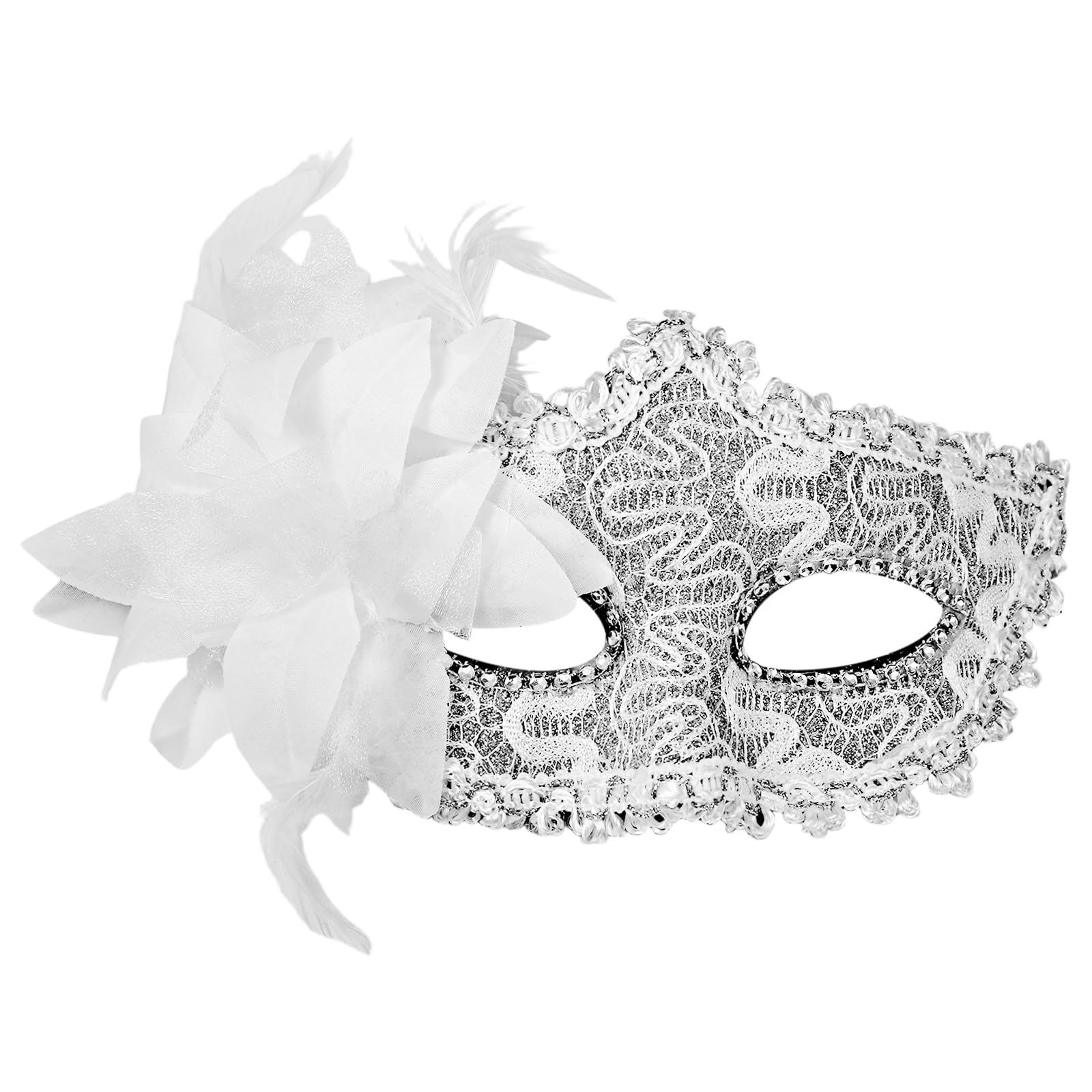 Oidea Masquerade Mask for Women: Flower Half Face Lace Venetian Dress Ball Masks Halloween Carnival Mardi Gras Costume Party Mask White
