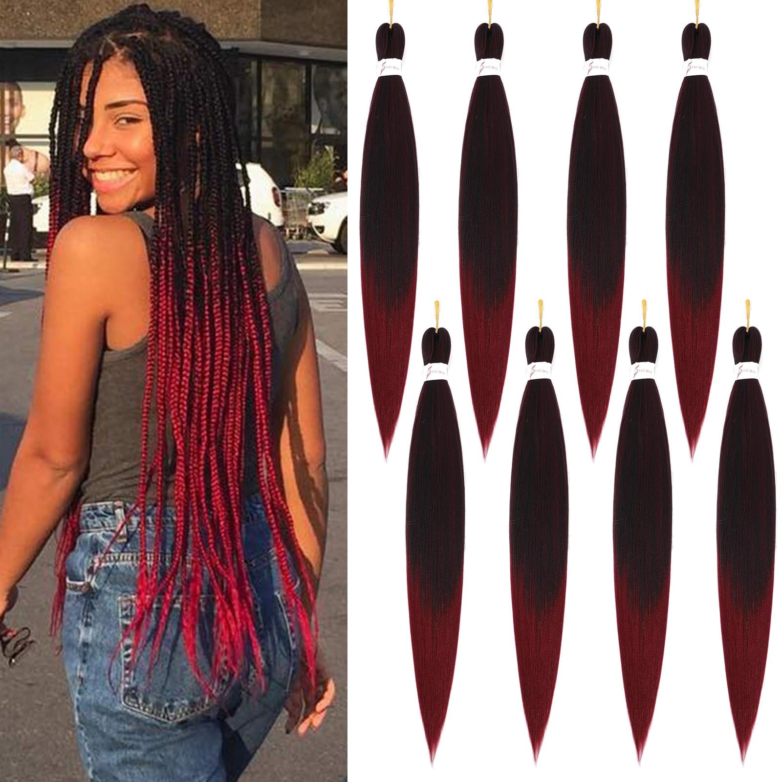 Easy Braid Pre stretched Braiding Hair Extensions - 26 Inch 8Packs Ombre Braiding Hair Soft Yaki Texture Crochet Synthetic Hair for Woman Hot Water Setting Crochet Braiding Hair Extensions (1B/Bug#) — image 1