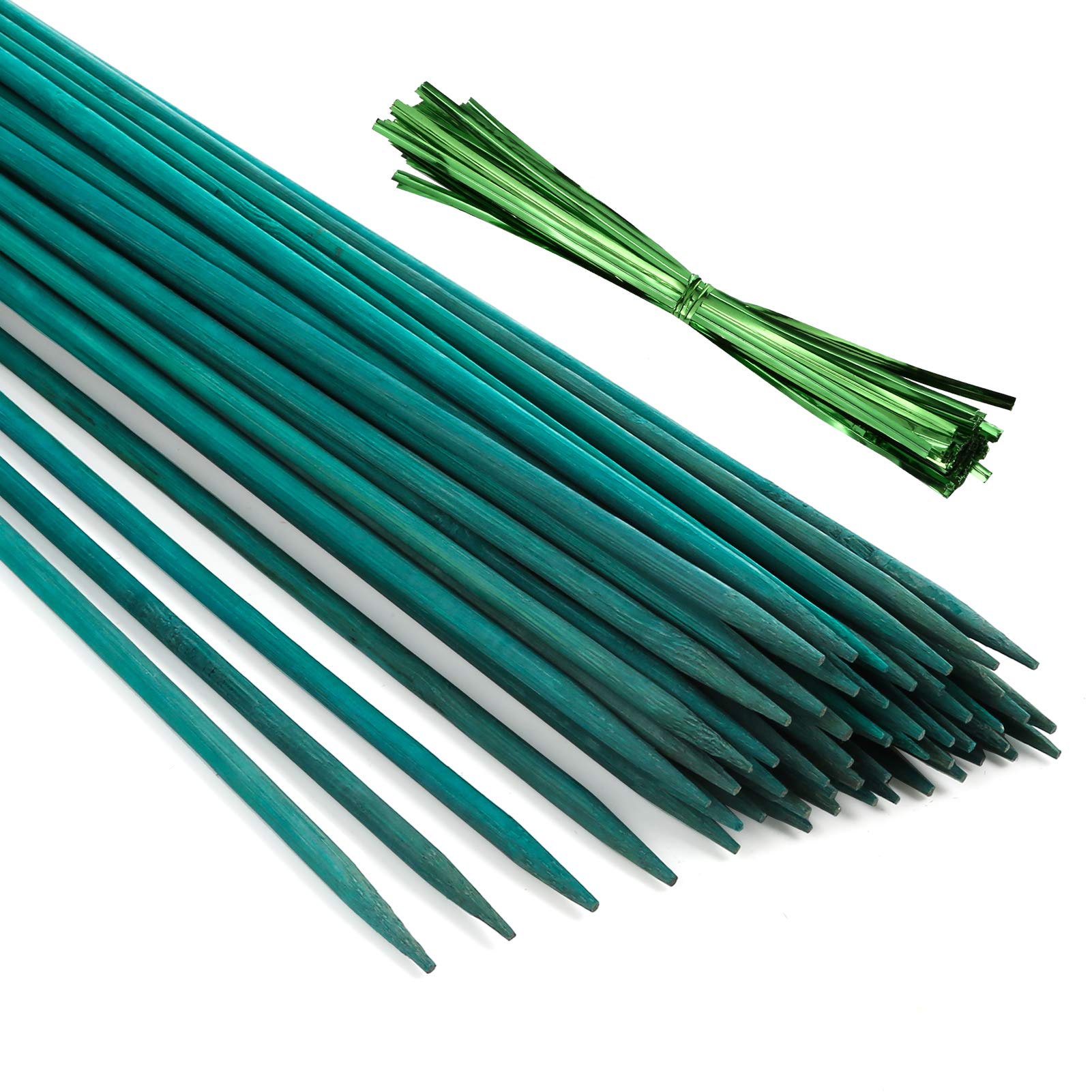 Pllieay 30 Pieces of 30 cm Green Bamboo Sticks with 60 Pieces Metallic Twist Ties, Green Plant Stake, Floral Picks, Wooden Sign Posting Garden Sticks, Plant sticks, Plant Stake