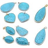 LHJ 8 Pcs Natural Stone Pendants Multiple Shape Blue Turquoise Stone Charms for Jewelry Making Necklace Decoration