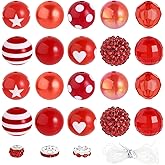 35 Pcs Chunky Bubblegum Beads 20mm Focal Pen Large Rhinestone Pearl Bead with Rhinestone Large Hole European Spacer Bead for DIY Beadable Pen School Jewelry Making Keychain Craft Making(Red)