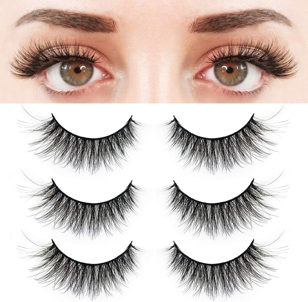 BEPHOLAN 3 Pairs False Eyelashes Synthetic Fiber Material| 3D Mink Lashes| Natural Round Look| Reusable| 100% Handmade & Cruelty-Free