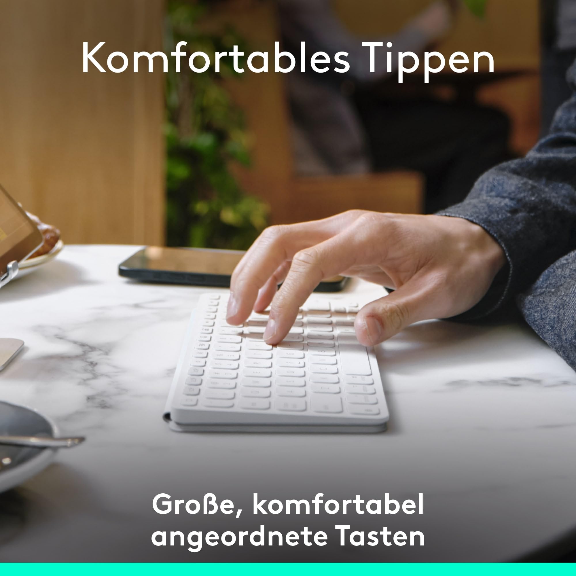 Logitech Keys-To-Go 2, mobile kabellose Tastatur für iPad mit integriertem Schutzcover, schlanke und kompakte, für iPad, iPhone, Mac und Apple TV, einfacher Gerätewechsel, DEU QWERTZ-Layout - Hellgrau 4