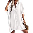 Ekouaer Women's Swimsuit Cover Up 3/4 Sleeve Beachwear Bikini Coverups Button Down Oversized Cover Up Shirt S-3XL