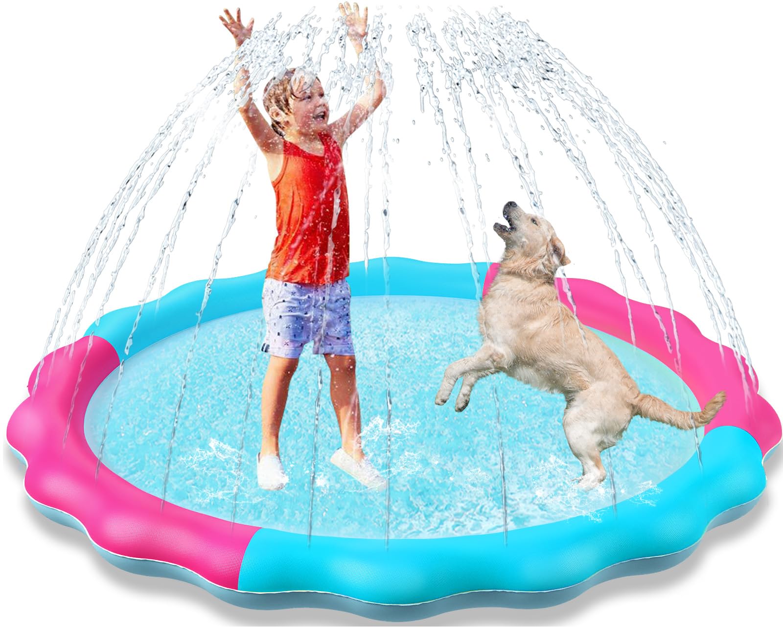 Photo 1 of Kids Dog Splash Pad Sprinkler - Jasonwell Non Slip Dog Sprinkler Pad Splash Pool Puppy Dogs Pool Summer Outdoor Water Toys Backyard Durable Splash Pad for Toddlers Kids Small Medium Large Dogs Pet