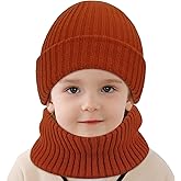Hicdaw 2Pcs Kids Winter Hat and Scarf Set Winter Hats for Kids Toddler Beanie Hat Fleece Lined Scarf for Boys Girls 2-8 Years