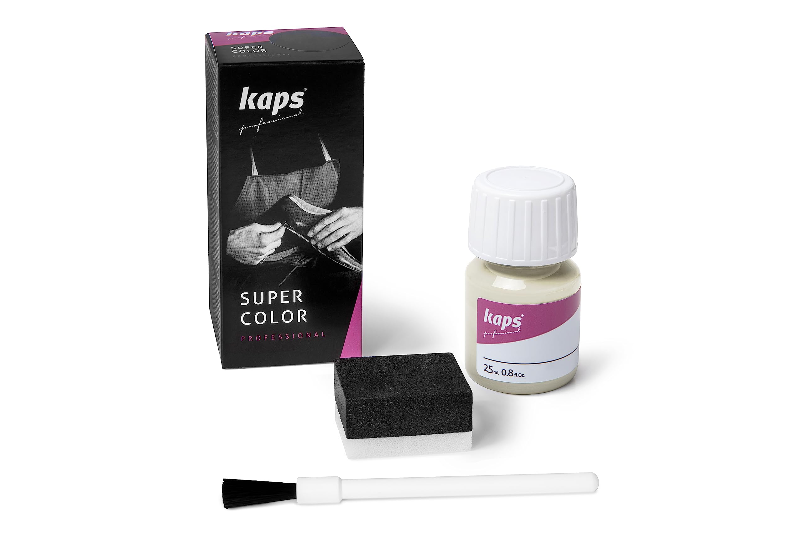 Kaps Super Color, Dye for Natural, Faux Leather and Fabric, Paint for Shoes, Boots and Bags with Sponge and Brush (153 - Off White)