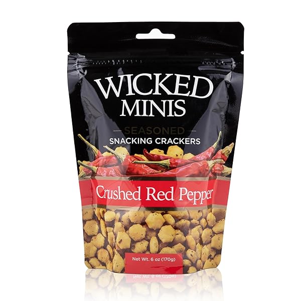 WICKED MINIS SOUP & OYSTER CRACKERS – SALTINE & SALTED FLAVORED MINI PUFFED SOUP, SAVORY SNACKING MIX, SEASONED CROUTONS SALAD TOPPERS, CRACKERS FOR CHILI 6OZ (CRUSHED RED PEPPER)