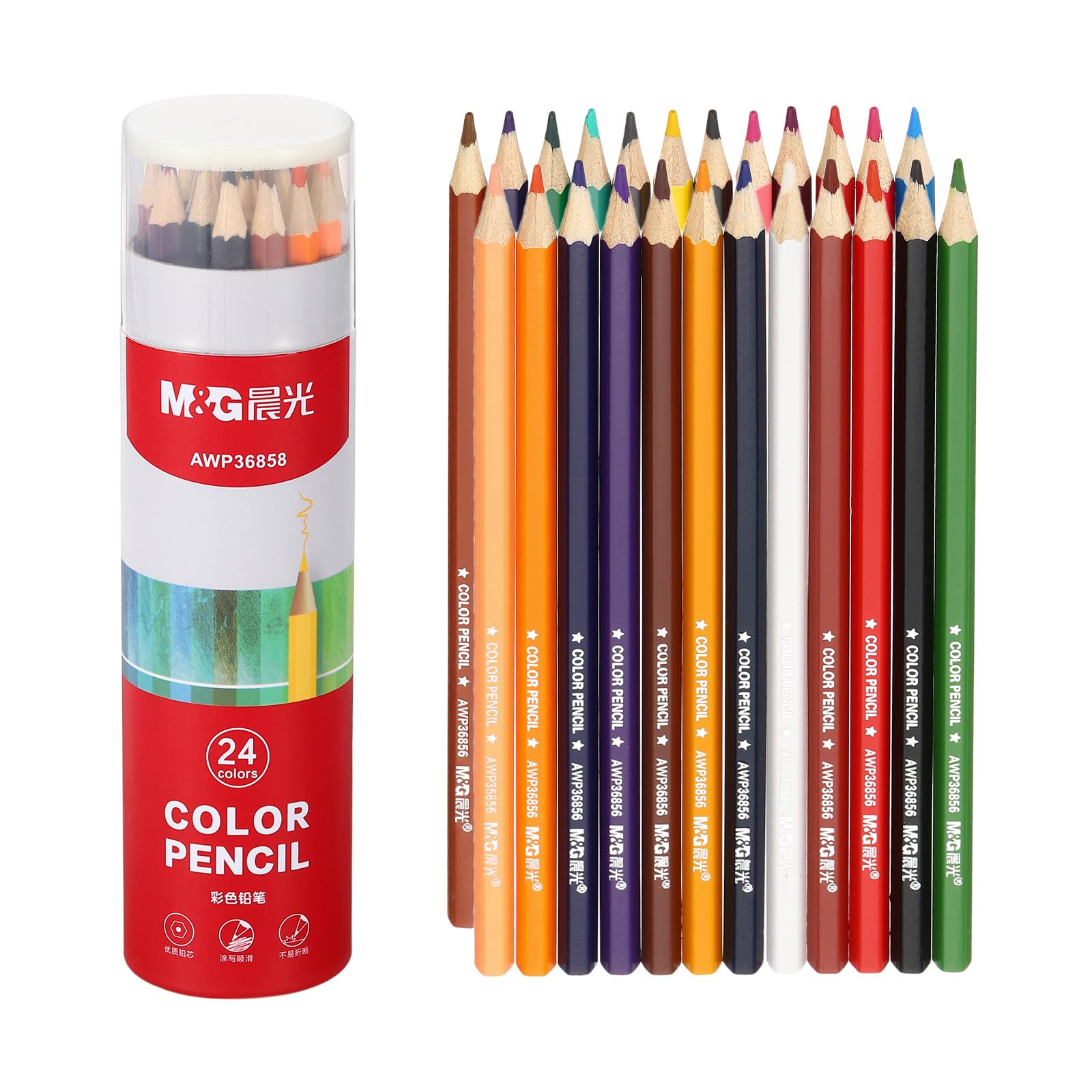 M&G 24 Colors Colored Pencils Set, 24pcs Oil Based Drawing Color Pencil Art Supplies for Beginner Adult Coloring Book Gifts with Red Pencil Holder