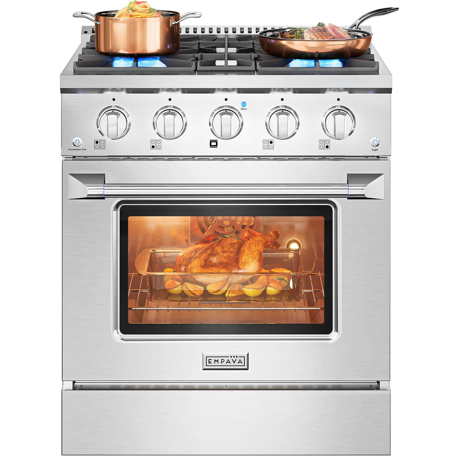 Empava Commercial Gas Range, Freestanding & Slide-In, 4.2 cu. ft. Pro-Style Single Oven with 4 Sealed Ultra High-Low Burners Heavy Duty Grates in Stainless Steel for Kitchen, Restaurant,30 Inch