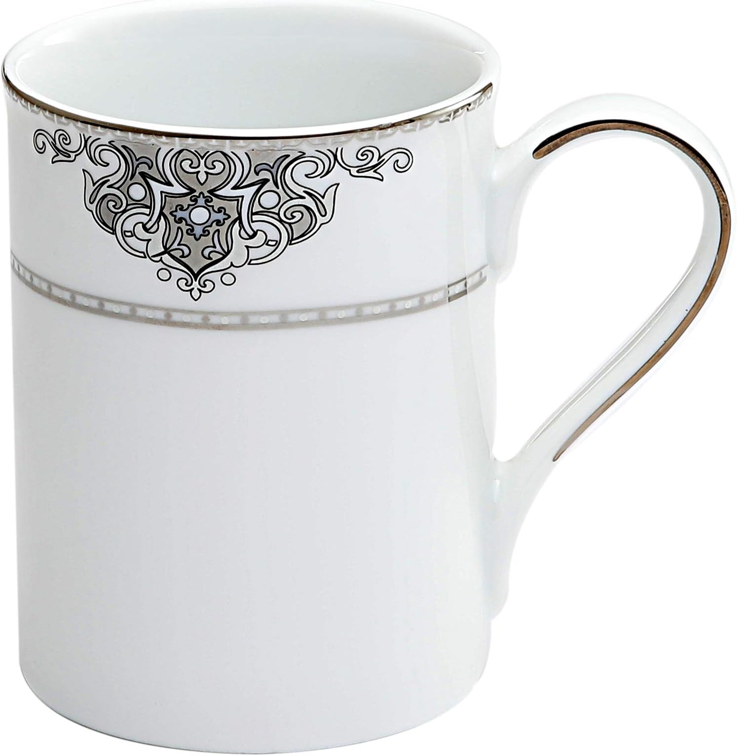 Hitkari Potteries White Porcelain Coffee Mug with Grey Design | Set of 2