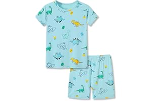 Tebbis Snug-Fitting Unisex Pajamas for Boys & Girls – Dino/Stripe PJs Soft Modal Fiber Toddler Little Jammies Size 2T-7