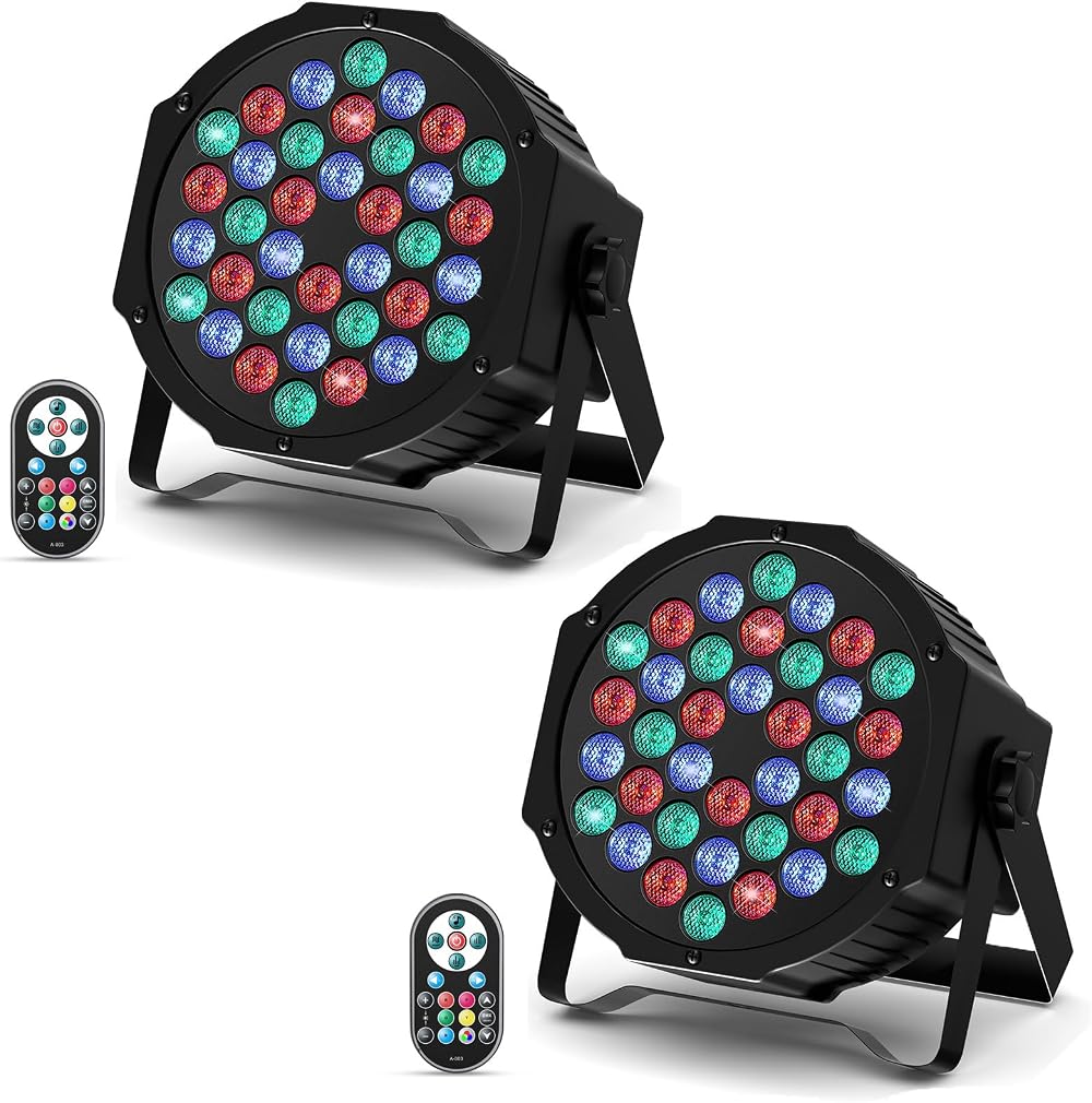 U`King 2 Pack RGB 72W LED Par Can Lights with Remote 7CH 7 Modes