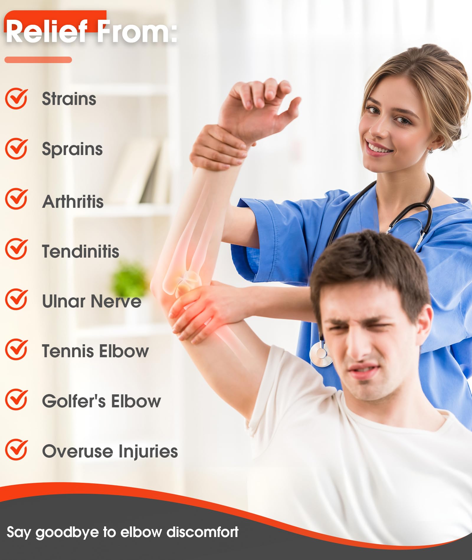 Elbow Brace for Cubital Tunnel & Ulnar Nerve Support – Adjustable Night Splint for Tennis Elbow, Tendonitis & Nerve Pain – Comfortable Elbow Stabilizer for Men & Women Fit Most