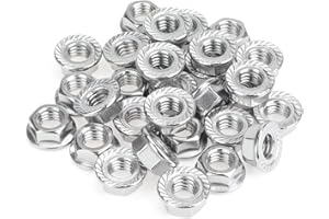 HELIFOUNER 30 Pieces 3/8”-16 Flange Nuts, Serrated Flange Hex Lock Nuts Assortment Kit, 304 Stainless Steel (18-8), Bright Finish, Coarse Thread