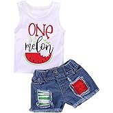 Mikrdoo Baby Girl Clothes Toddler Girl Summer Outfits Shirts Tops Ripped Denim Shorts Set Little Girls Clothes